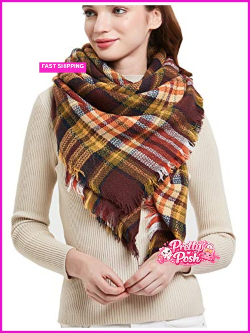 Wool Plaid Square Blanket Scarf Large Winter Shawl 55x55